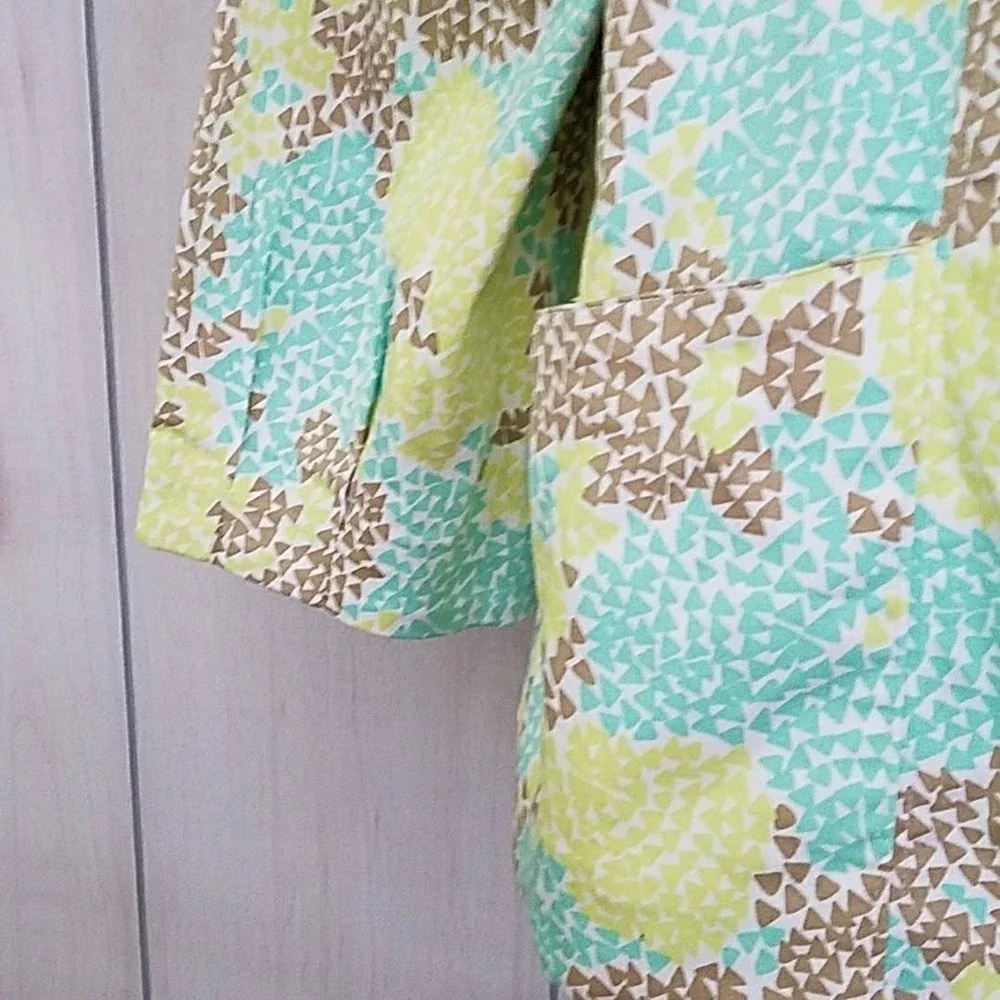 Christopher & Banks Green Blue Geometric Jacket XL Art To Wear Lagenlook Coastal